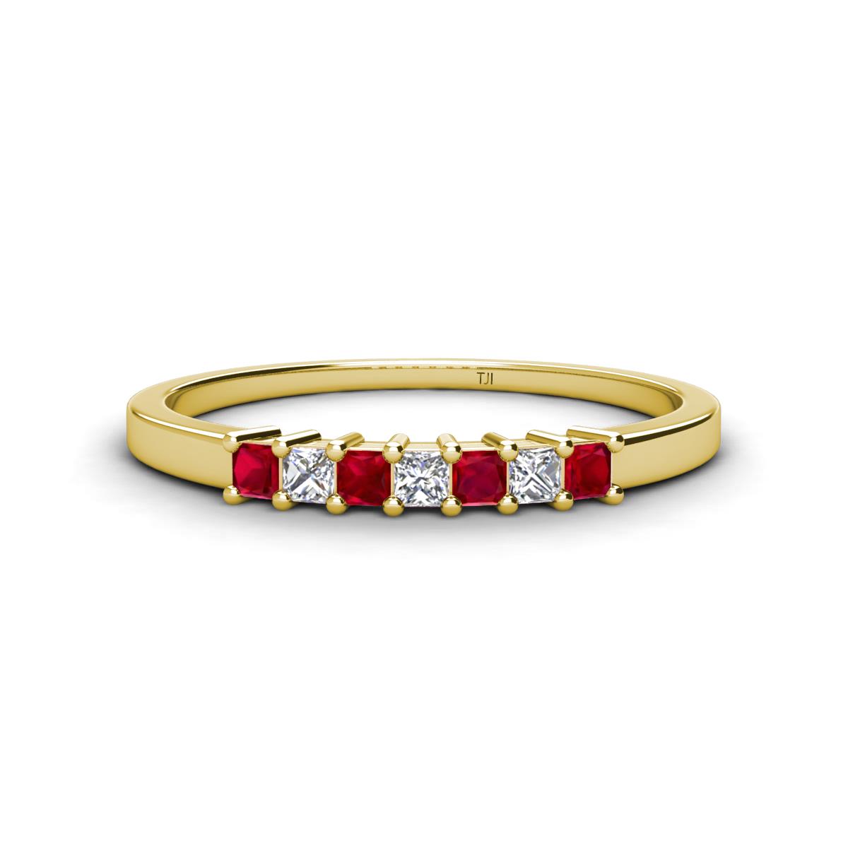 Erica 2.00 mm Princess Cut Ruby and Diamond 7 Stone Wedding Band 