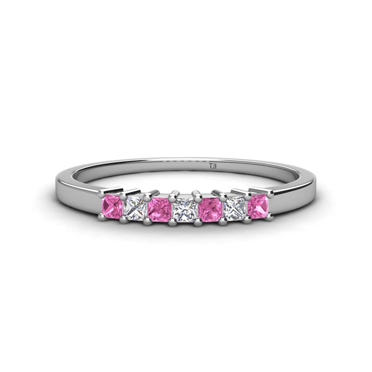 Erica 2.00 mm Princess Cut Pink Sapphire and Diamond 7 Stone Wedding Band 