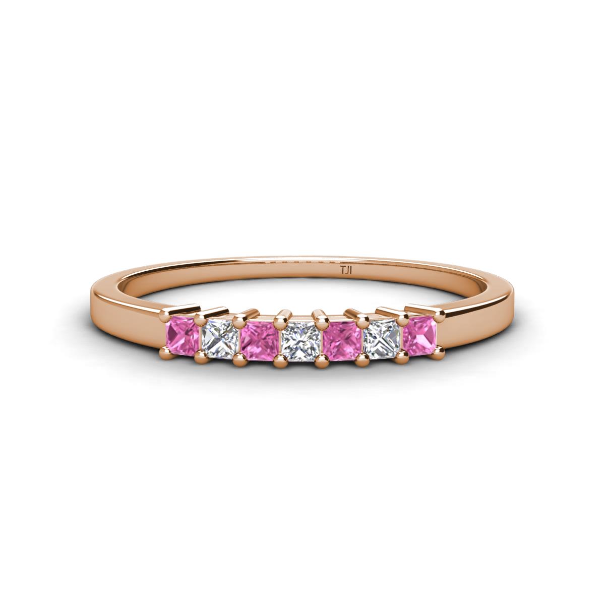 Erica 2.00 mm Princess Cut Pink Sapphire and Diamond 7 Stone Wedding Band 