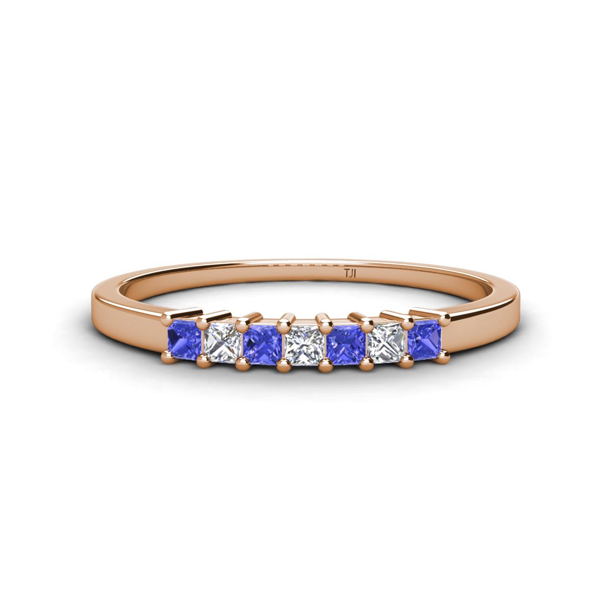 Erica 2.00 mm Princess Cut Tanzanite and Diamond 7 Stone Wedding Band 