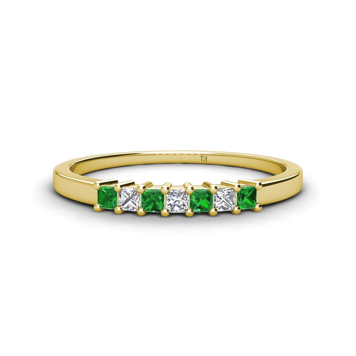 Erica 2.00 mm Princess Cut Green Garnet and Diamond 7 Stone Wedding Band 