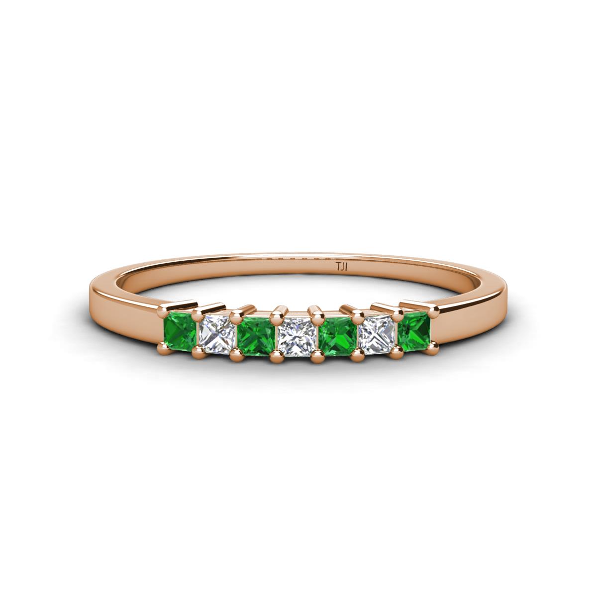 Erica 2.00 mm Princess Cut Green Garnet and Diamond 7 Stone Wedding Band 