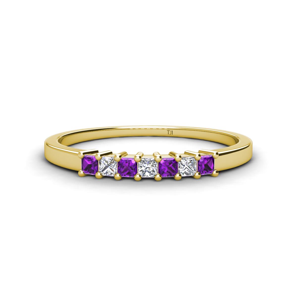 Erica 2.00 mm Princess Cut Amethyst and Diamond 7 Stone Wedding Band 