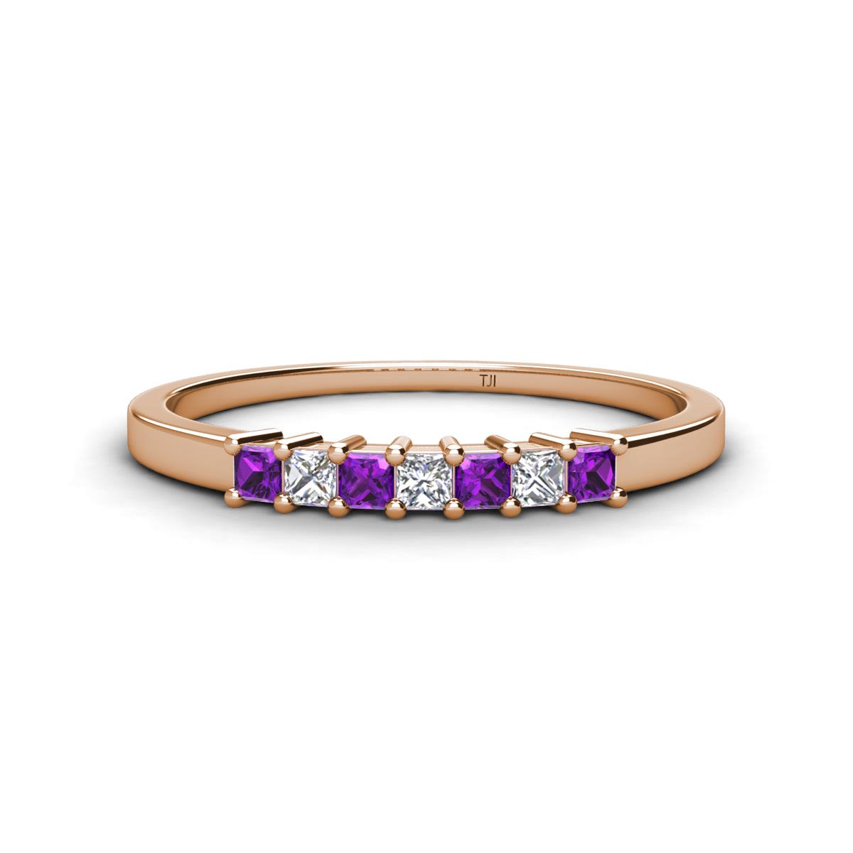 Erica 2.00 mm Princess Cut Amethyst and Diamond 7 Stone Wedding Band 