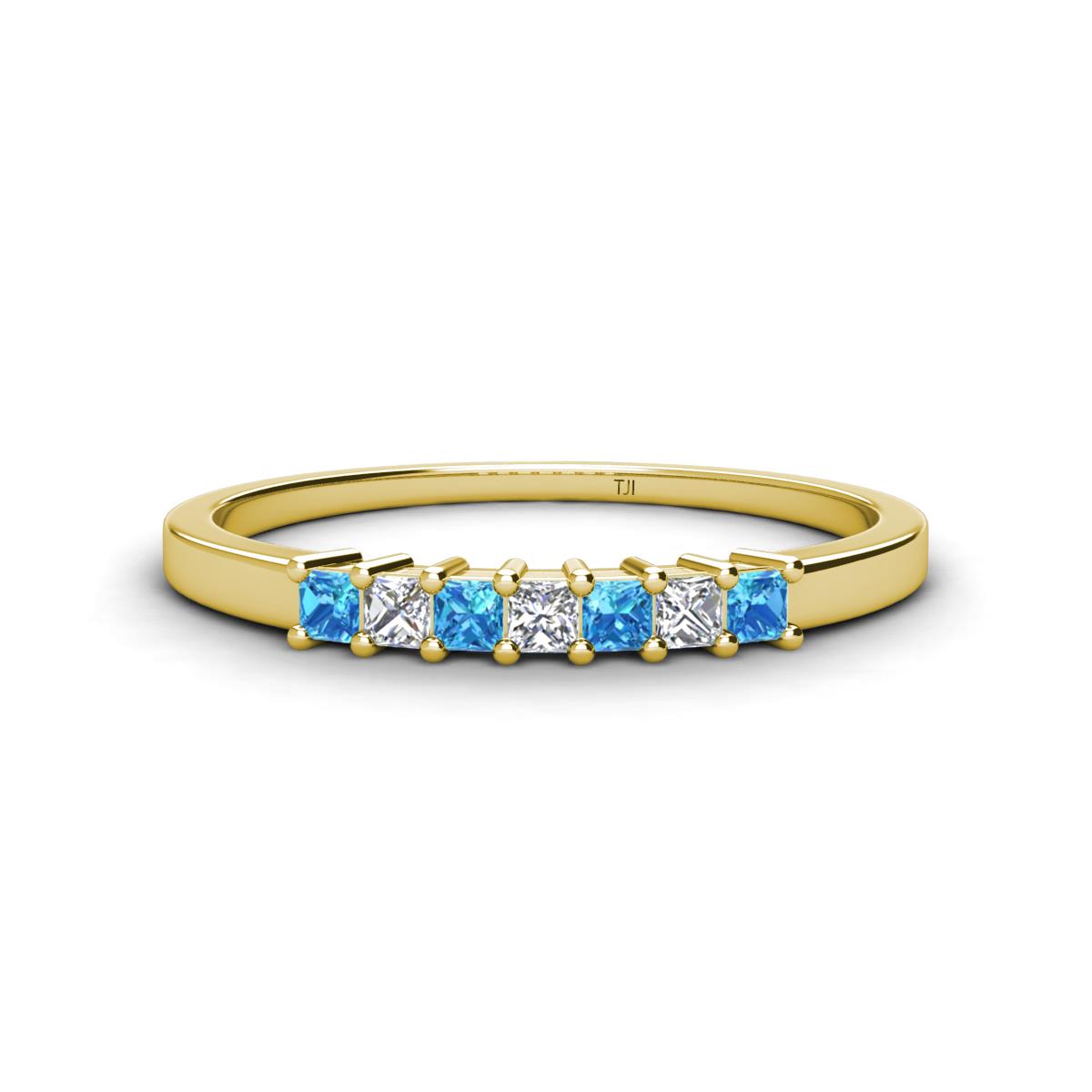 Erica 2.00 mm Princess Cut Blue Topaz and Diamond 7 Stone Wedding Band 