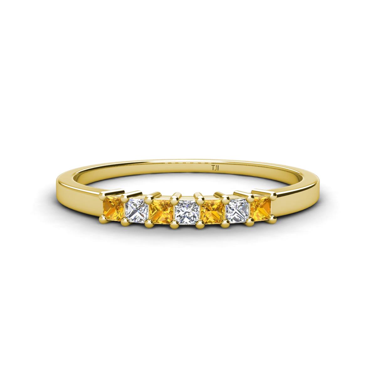 Erica 2.00 mm Princess Cut Citrine and Diamond 7 Stone Wedding Band 