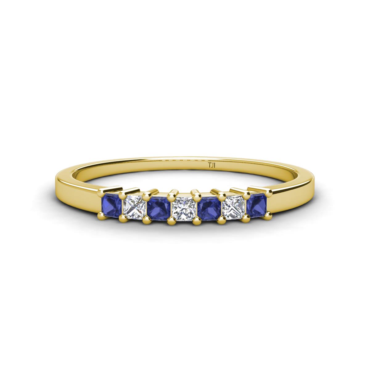 Erica 2.00 mm Princess Cut Iolite and Diamond 7 Stone Wedding Band 