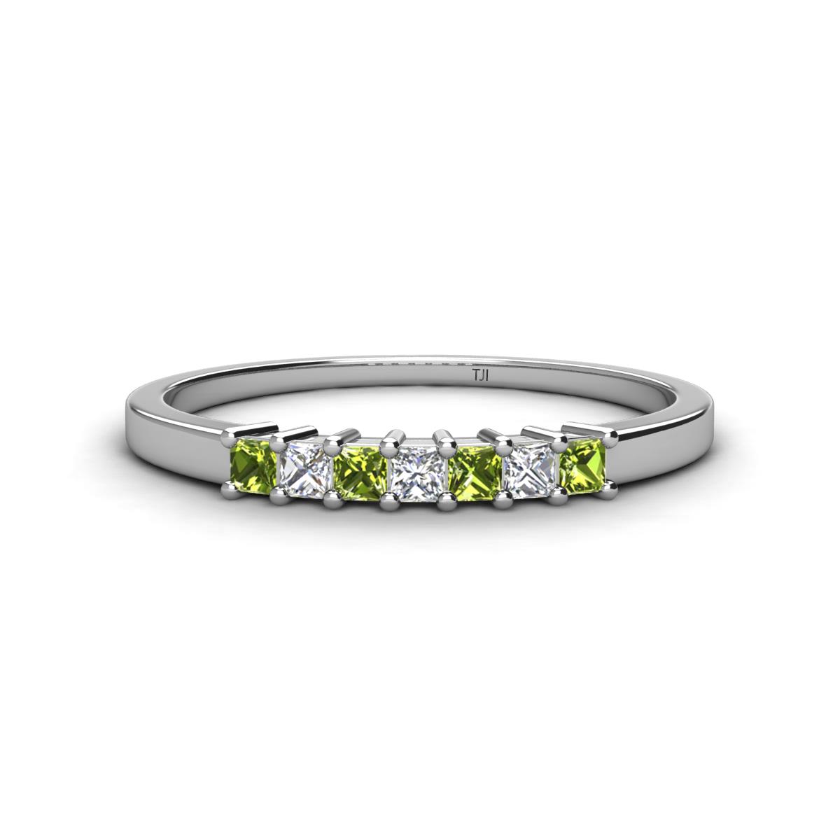 Erica 2.00 mm Princess Cut Peridot and Diamond 7 Stone Wedding Band 