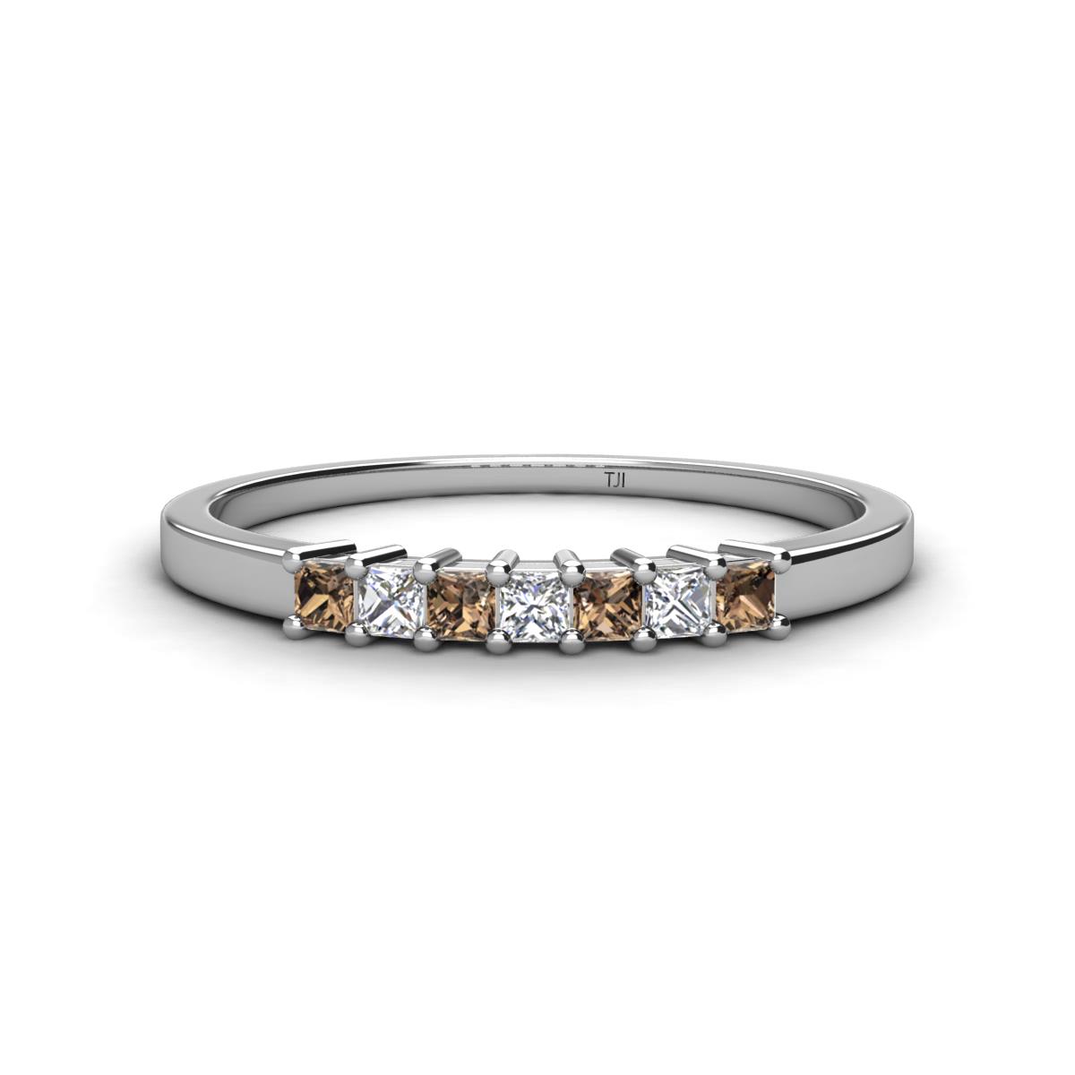 Erica 2.00 mm Princess Cut Smoky Quartz and Diamond 7 Stone Wedding Band 