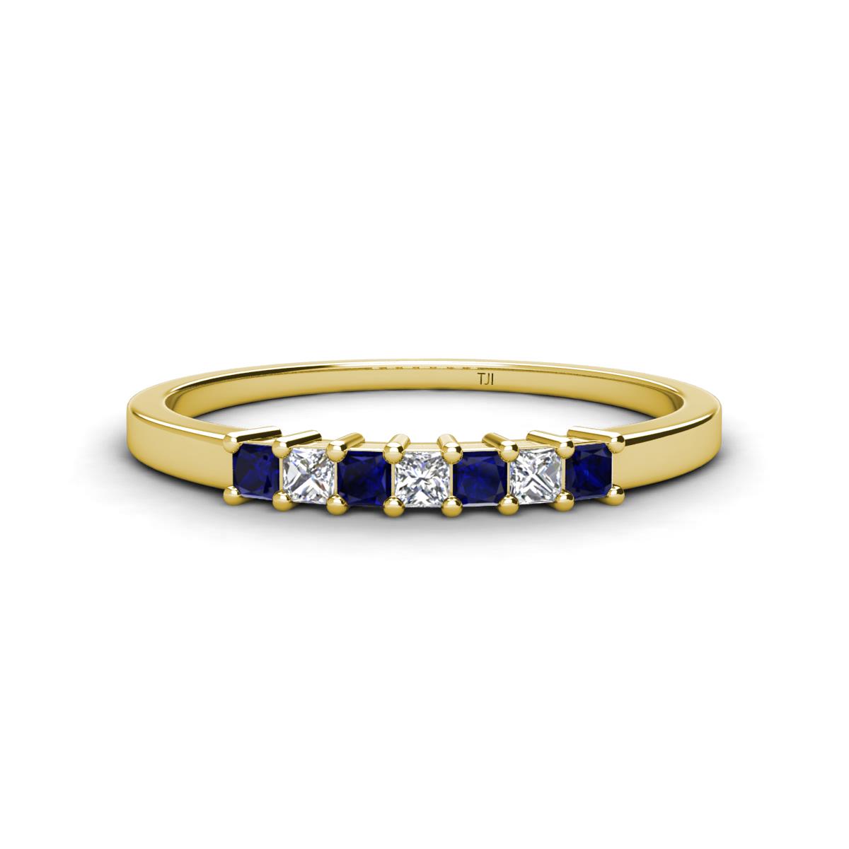 Erica 2.00 mm Princess Cut Blue Sapphire and Diamond 7 Stone Wedding Band 