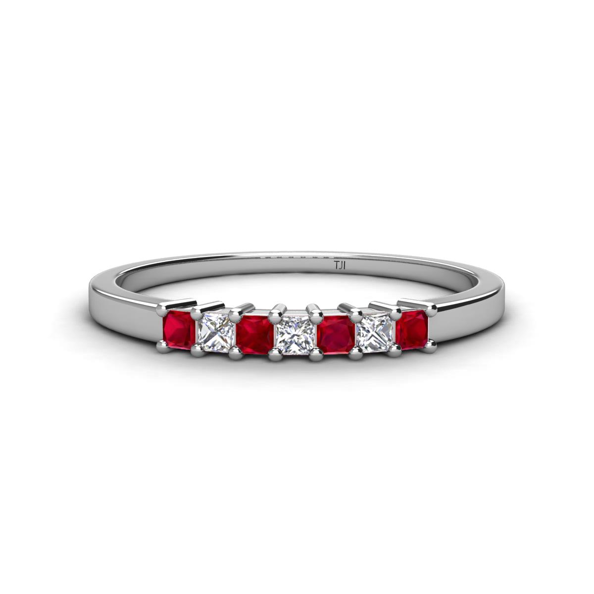 Erica 2.00 mm Princess Cut Ruby and Diamond 7 Stone Wedding Band 