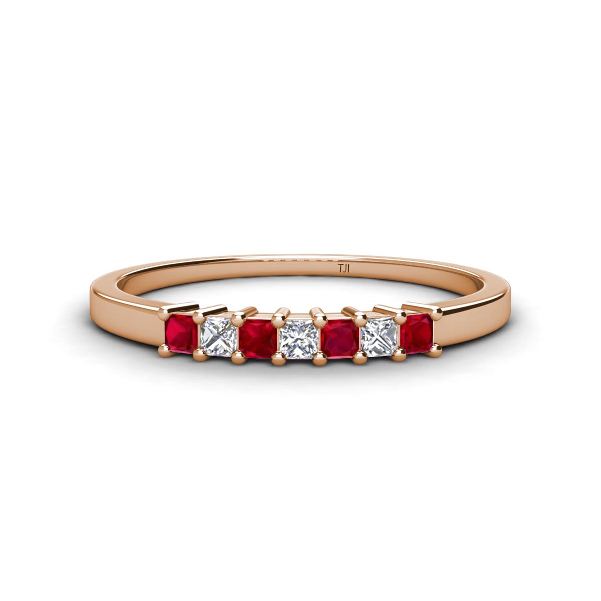 Erica 2.00 mm Princess Cut Ruby and Diamond 7 Stone Wedding Band 