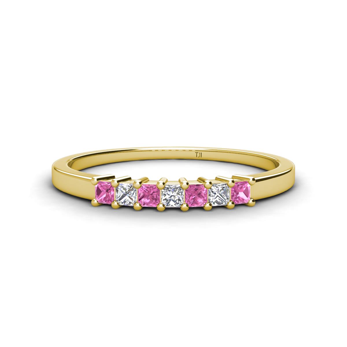 Erica 2.00 mm Princess Cut Pink Sapphire and Diamond 7 Stone Wedding Band 