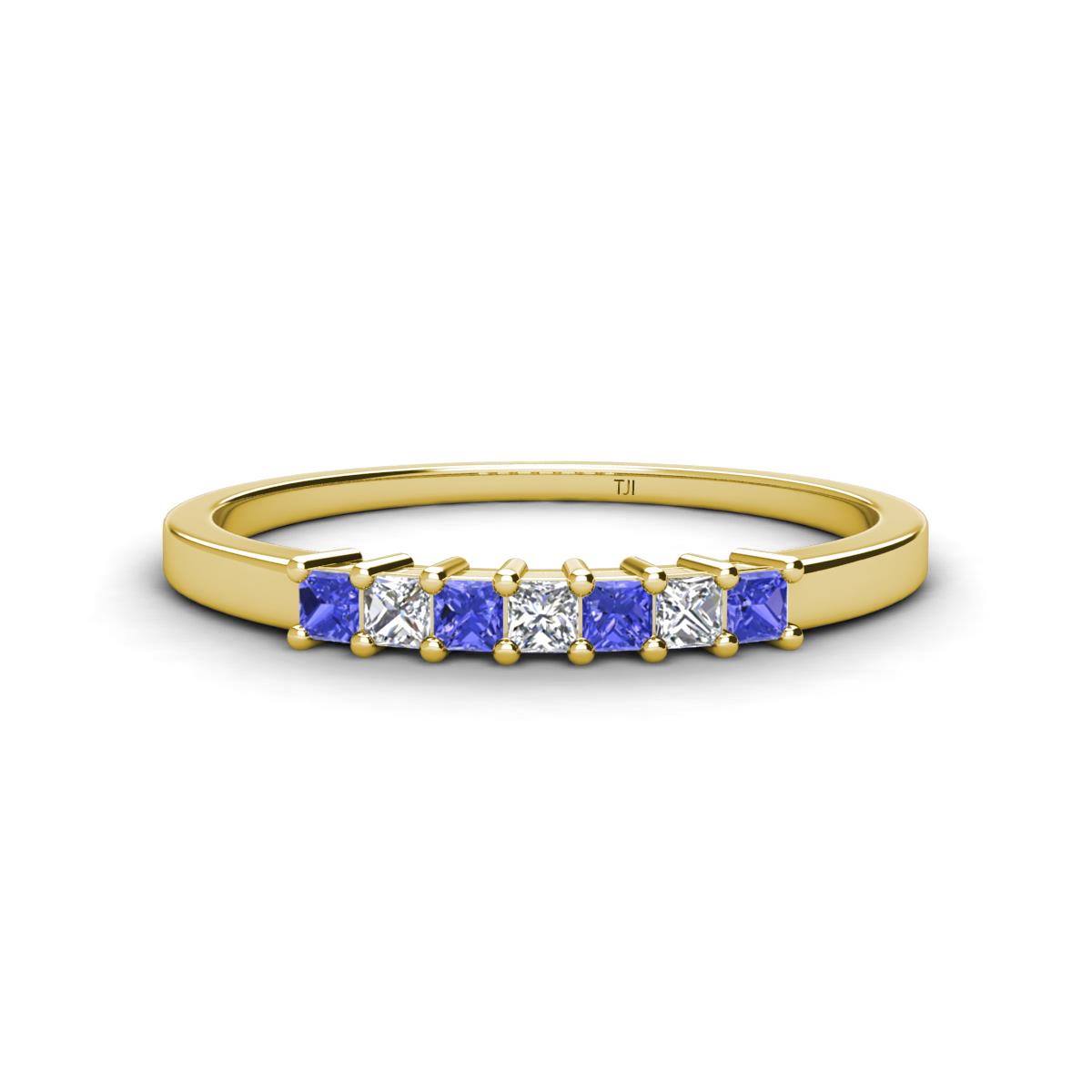 Erica 2.00 mm Princess Cut Tanzanite and Diamond 7 Stone Wedding Band 