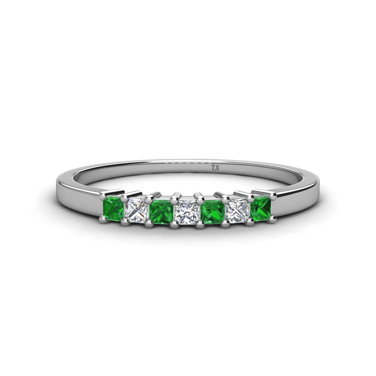 Erica 2.00 mm Princess Cut Green Garnet and Diamond 7 Stone Wedding Band 