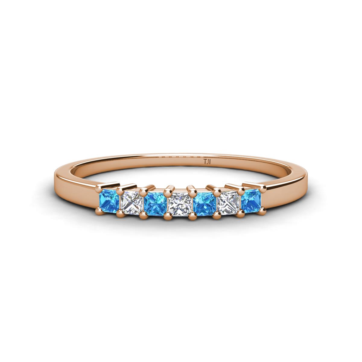 Erica 2.00 mm Princess Cut Blue Topaz and Diamond 7 Stone Wedding Band 
