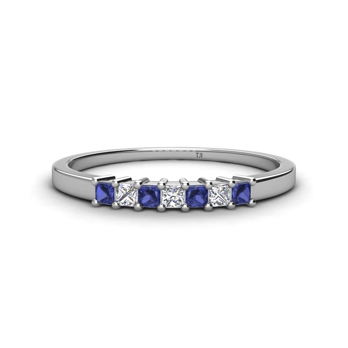 Erica 2.00 mm Princess Cut Iolite and Diamond 7 Stone Wedding Band 