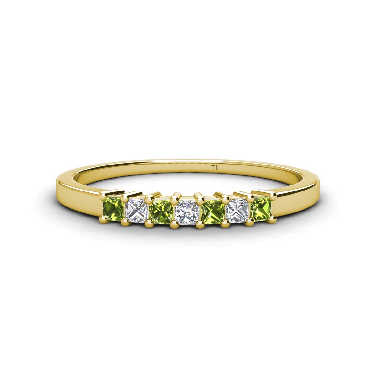 Erica 2.00 mm Princess Cut Peridot and Diamond 7 Stone Wedding Band 