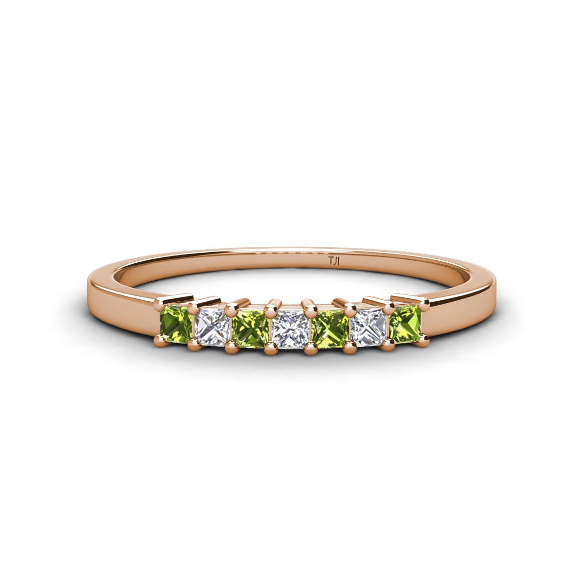 Erica 2.00 mm Princess Cut Peridot and Diamond 7 Stone Wedding Band 