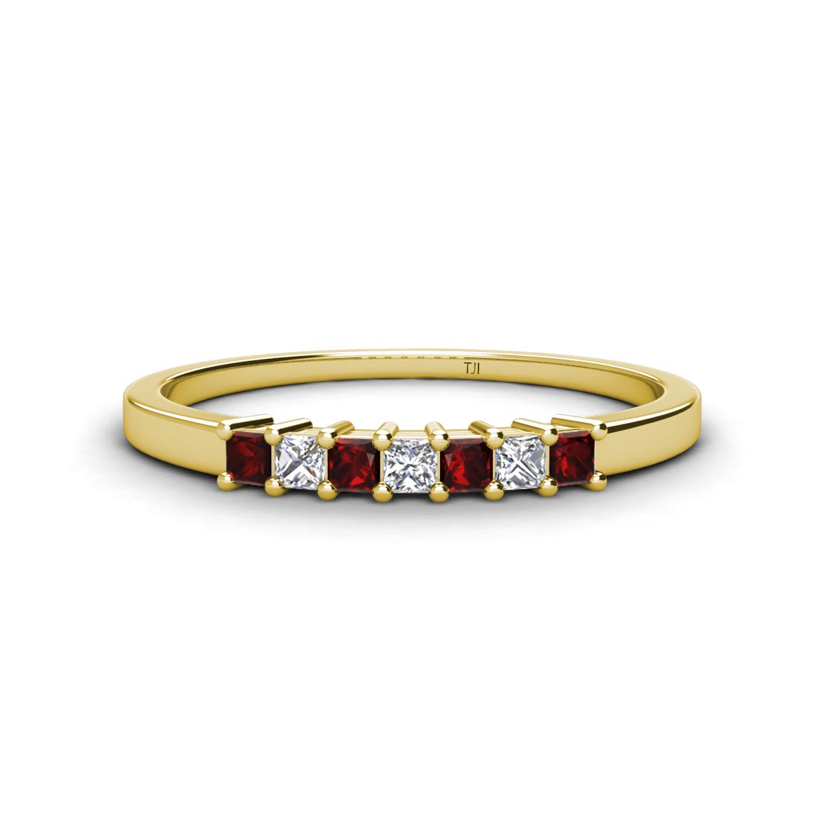 Erica 2.00 mm Princess Cut Red Garnet and Diamond 7 Stone Wedding Band 