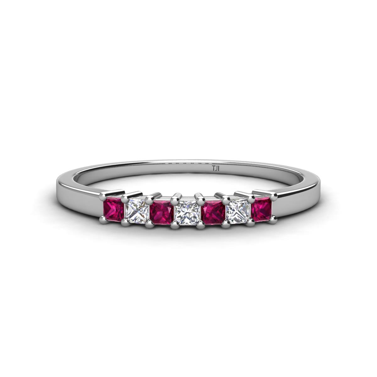 Erica 2.00 mm Princess Cut Rhodolite Garnet and Diamond 7 Stone Wedding Band 