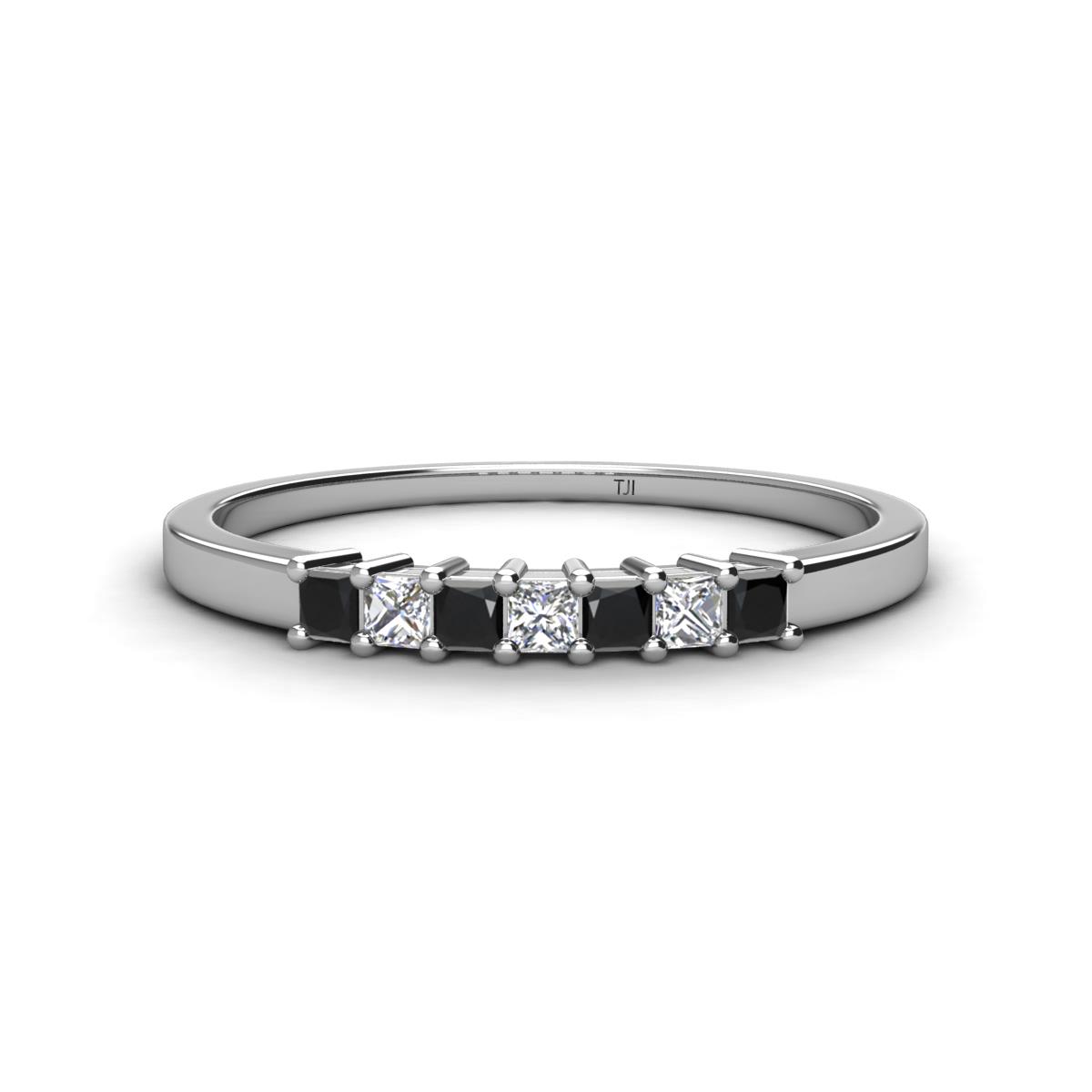 Erica 2.00 mm Princess Cut Black and White Diamond 7 Stone Wedding Band 