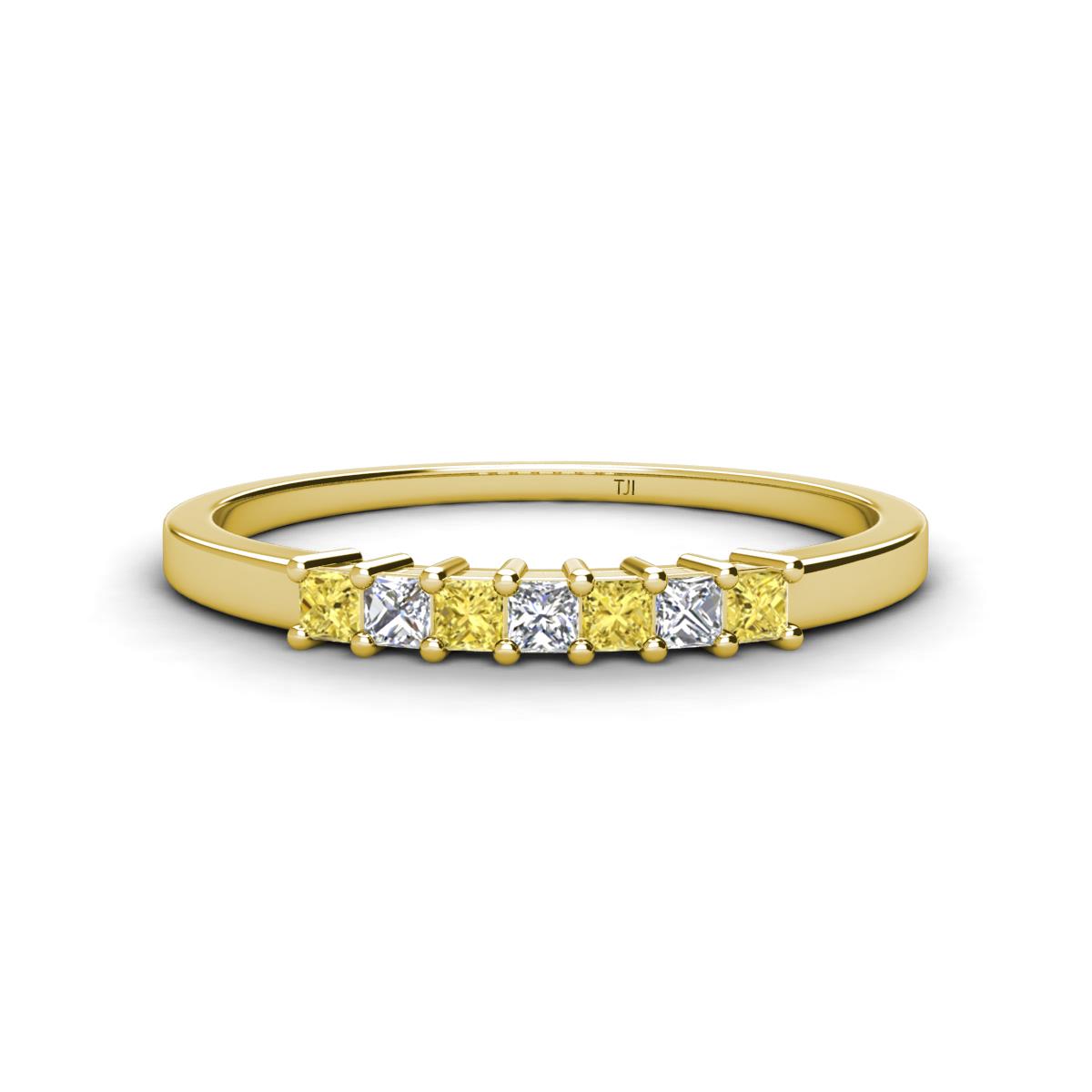 Erica 2.00 mm Princess Cut Yellow Sapphire and Diamond 7 Stone Wedding Band 