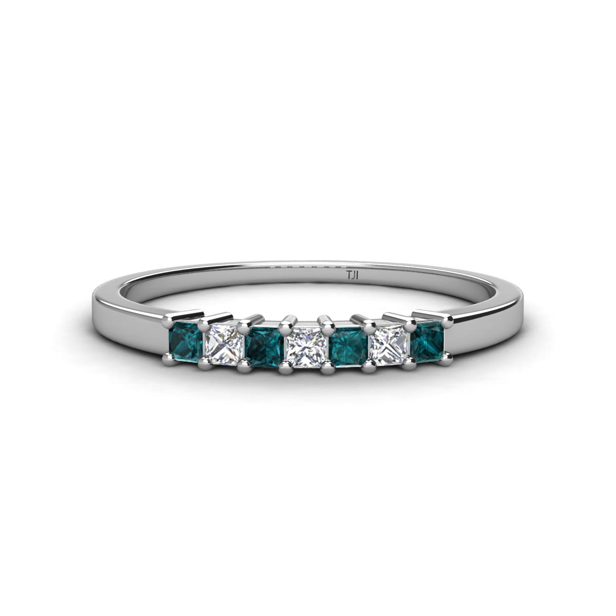 Erica 2.00 mm Princess Cut London Blue Topaz and Diamond 7 Stone Wedding Band 