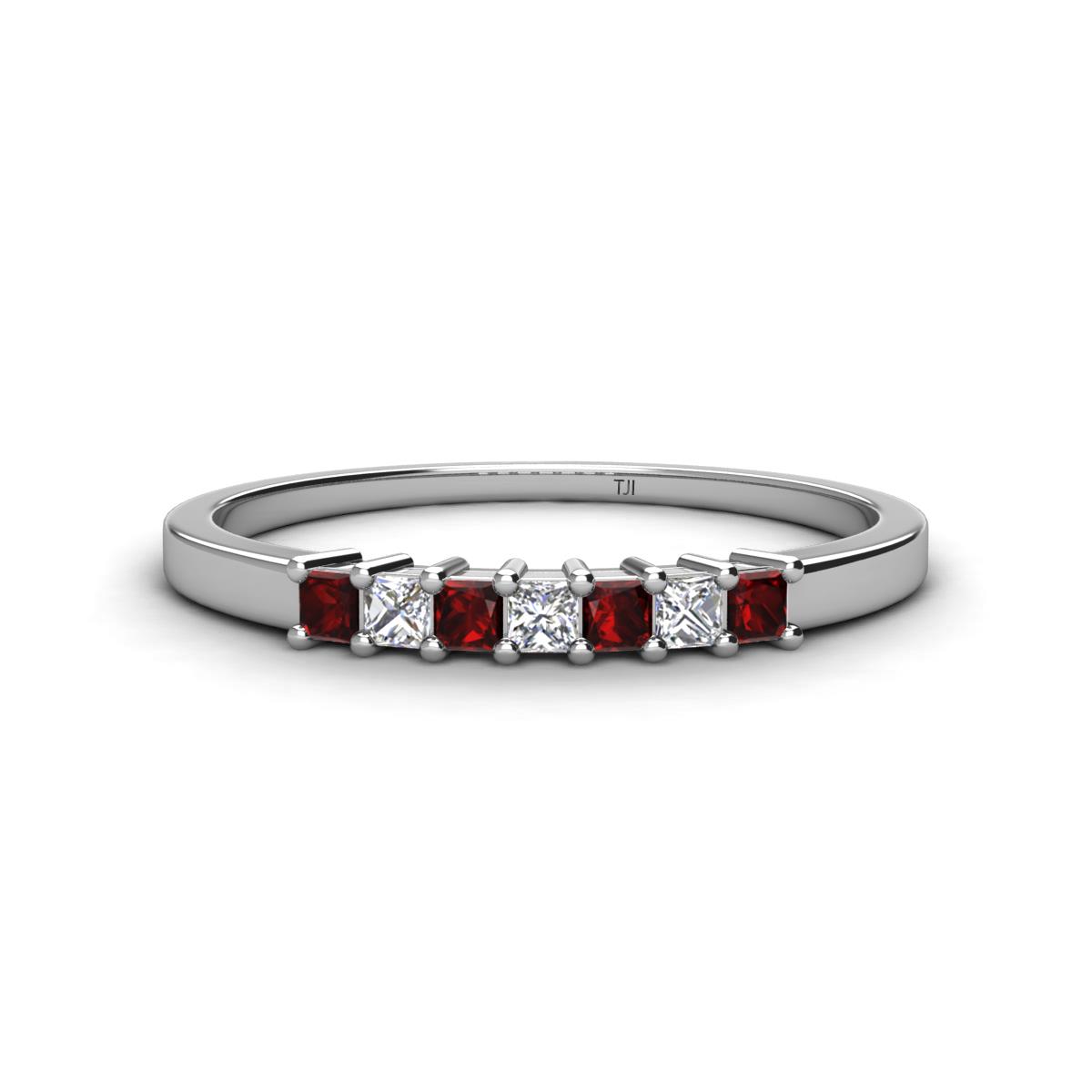 Erica 2.00 mm Princess Cut Red Garnet and Diamond 7 Stone Wedding Band 