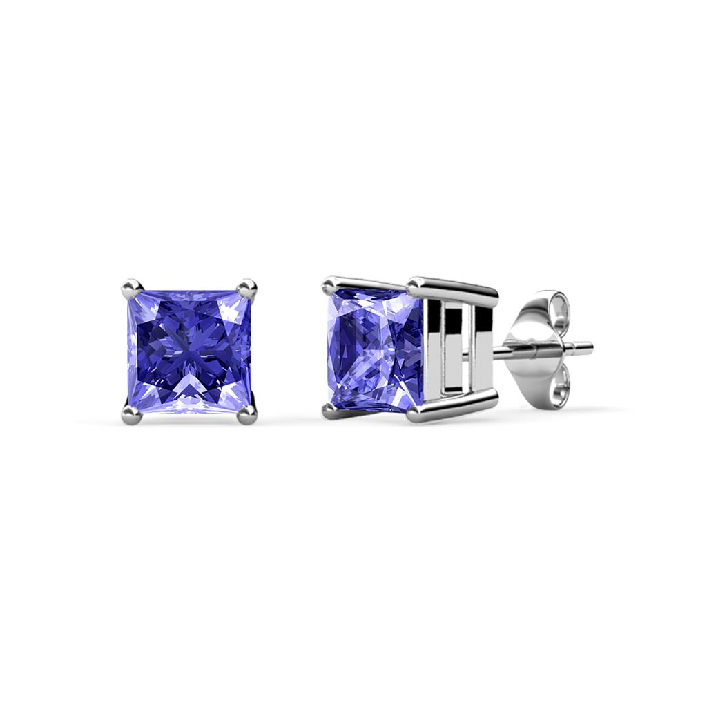 Zoey Tanzanite Solitaire Stud Earrings Princess Cut Tanzanite ctw Four Prong Solitaire Womens Stud Earrings K White Gold