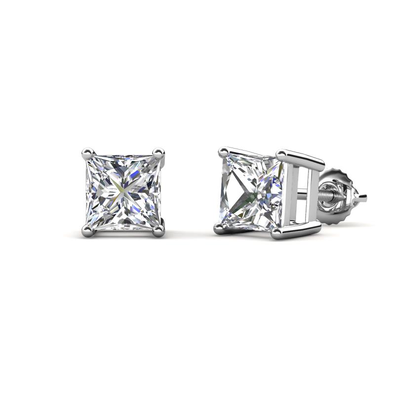 Zoey Princess Cut Natural Diamond Four Prongs Solitaire Stud Earrings 