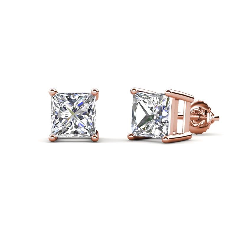 Zoey Princess Cut Natural Diamond Four Prongs Solitaire Stud Earrings 