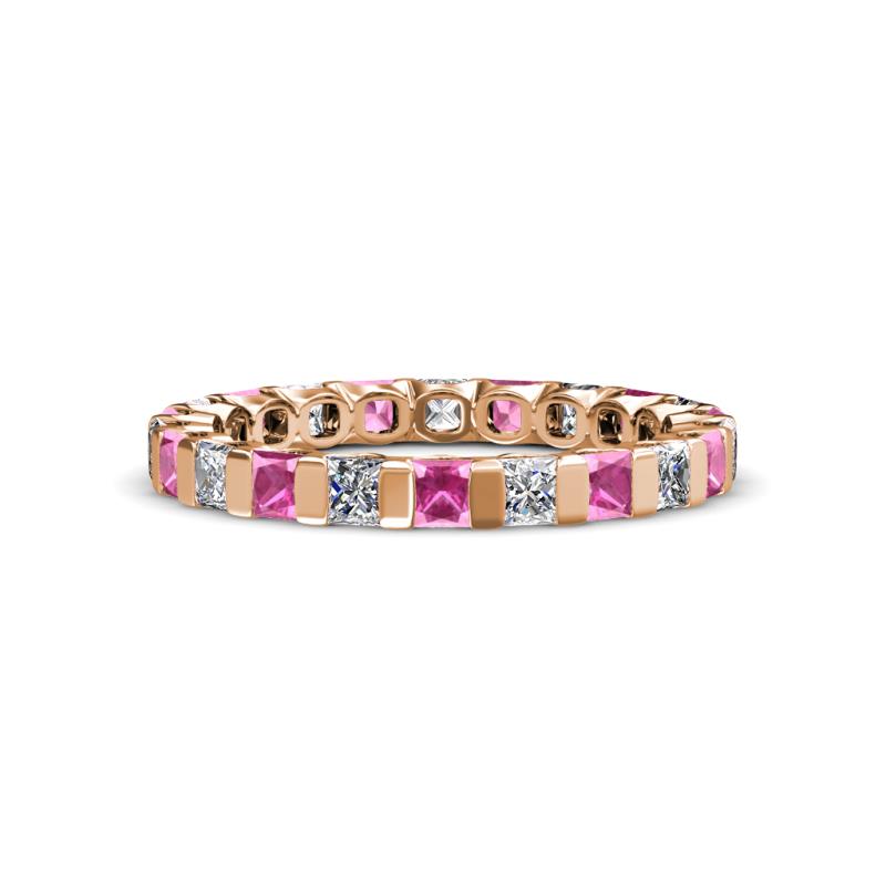 Clarissa 3.00 mm Princess Cut Pink Sapphire and Diamond Eternity Band 