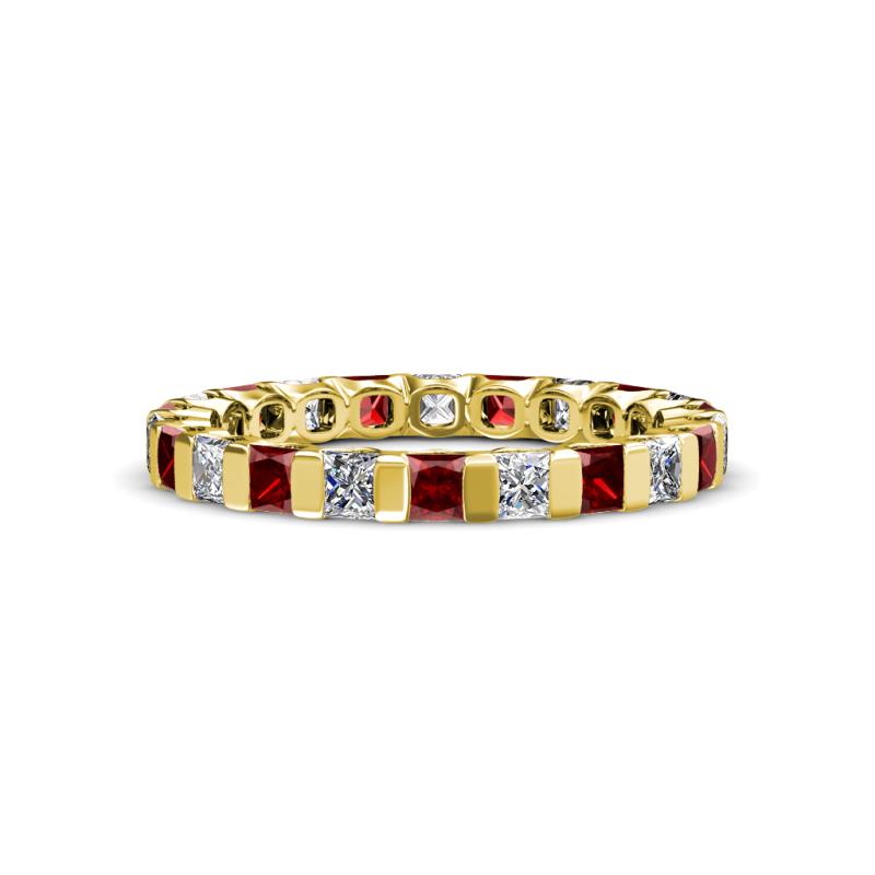 Clarissa 3.00 mm Princess Cut Red Garnet and Diamond Eternity Band 