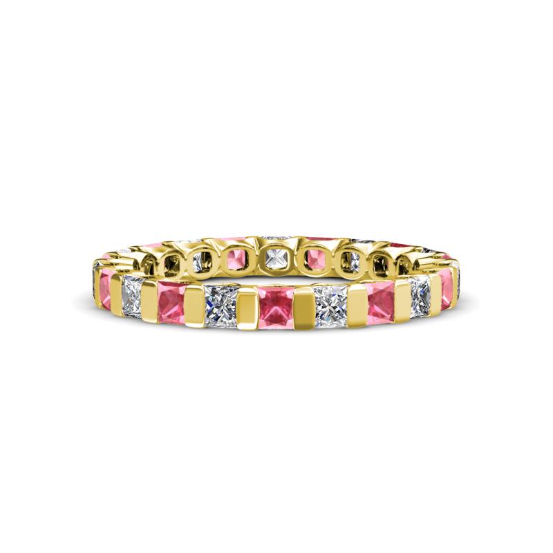 Clarissa 3.00 mm Princess Cut Pink Tourmaline and Diamond Eternity Band 