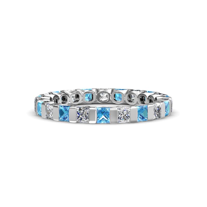 Clarissa 3.00 mm Princess Cut Blue Topaz and Diamond Eternity Band 