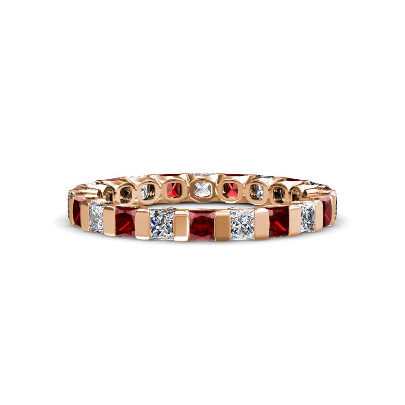 Clarissa 3.00 mm Princess Cut Red Garnet and Diamond Eternity Band 