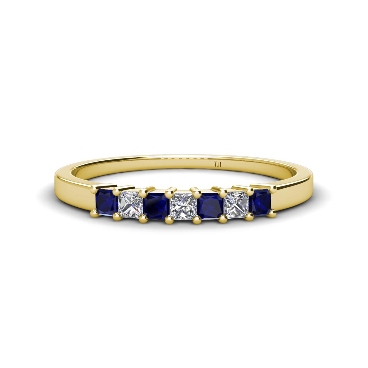 Erica 2.50 mm Princess Cut Blue Sapphire and Diamond 7 Stone Wedding Band 