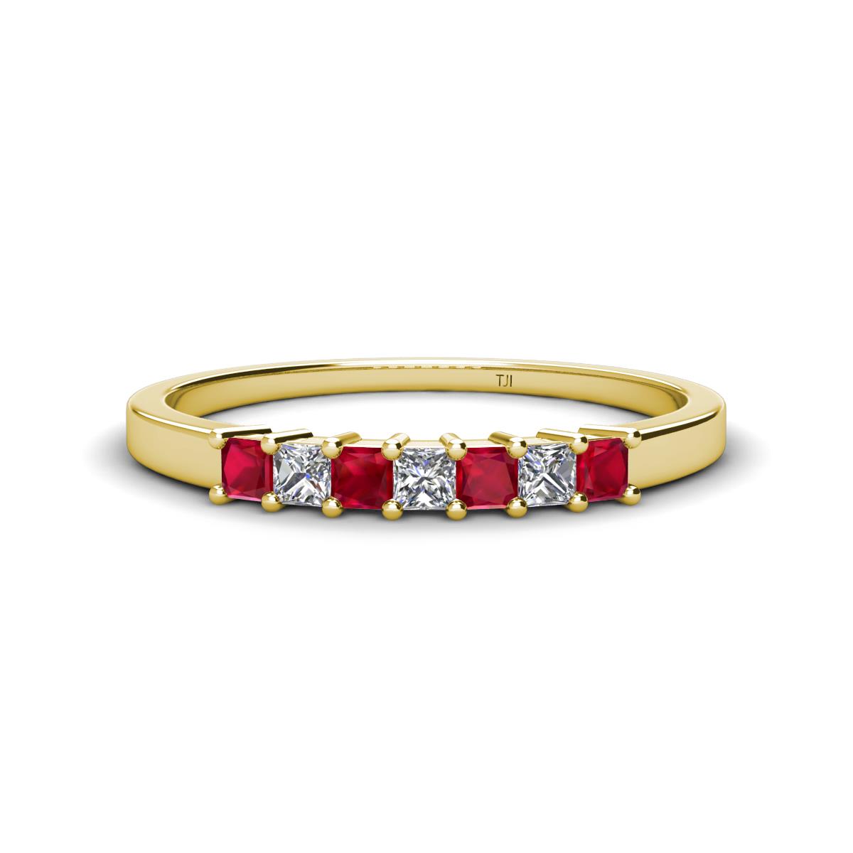 Erica 2.50 mm Princess Cut Ruby and Diamond 7 Stone Wedding Band 