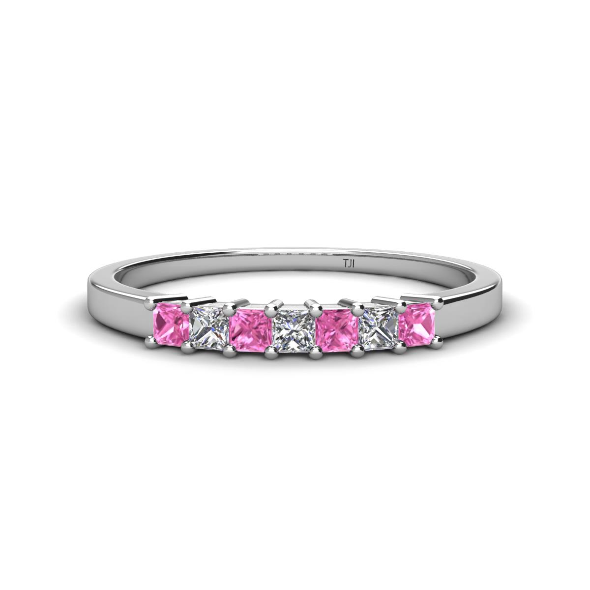 Erica 2.50 mm Princess Cut Pink Sapphire and Diamond 7 Stone Wedding Band 