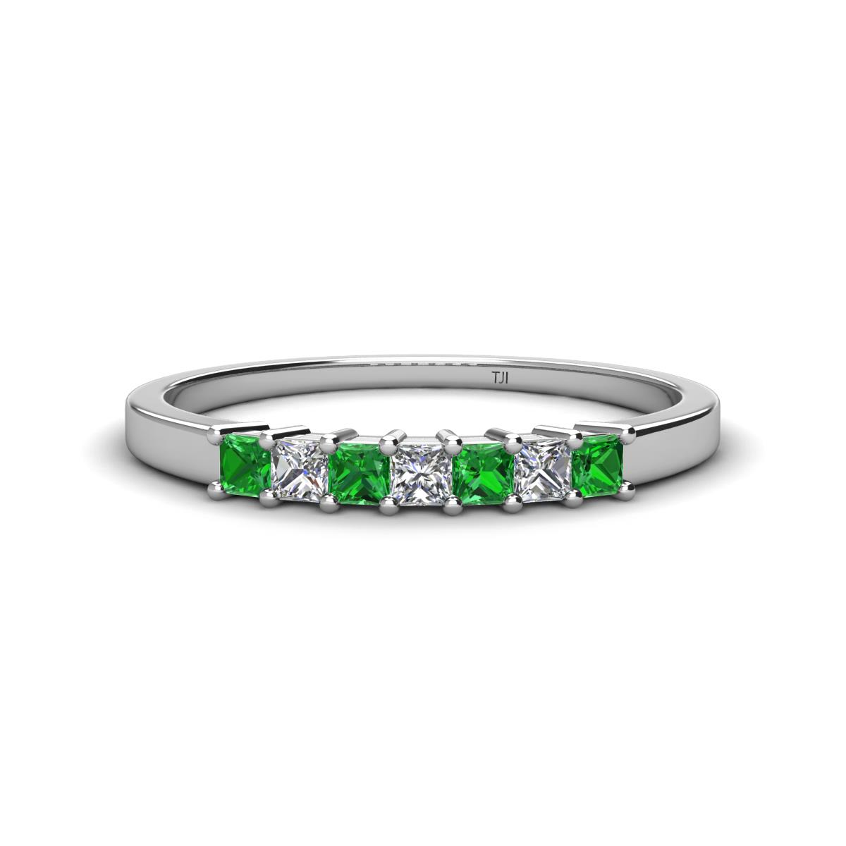 Erica 2.50 mm Princess Cut Green Garnet and Diamond 7 Stone Wedding Band 