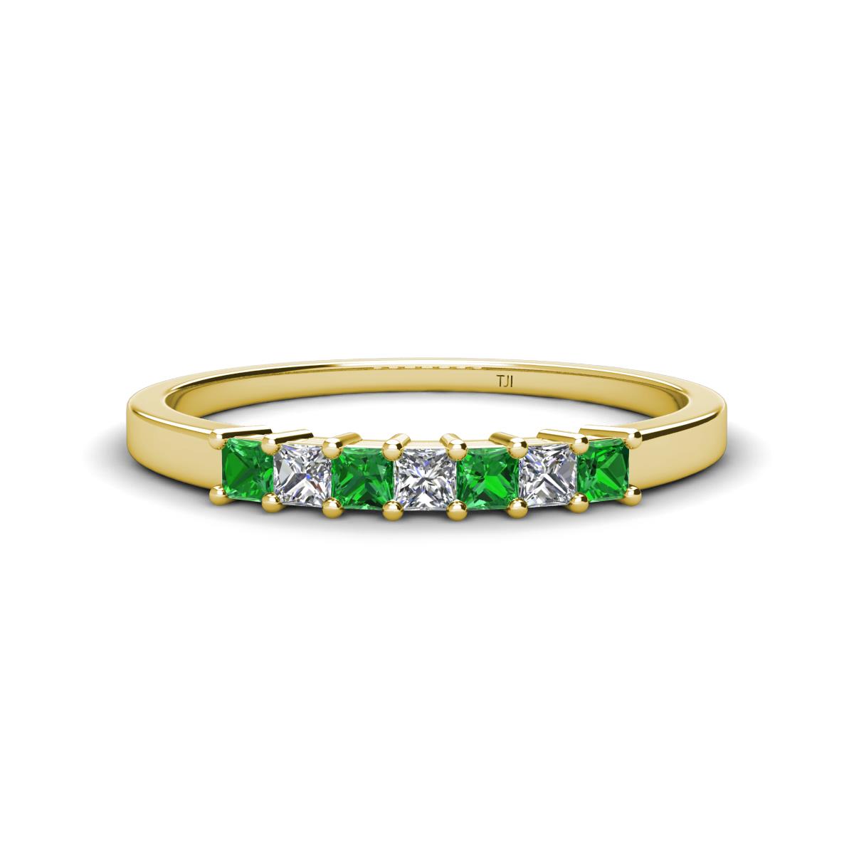 Erica 2.50 mm Princess Cut Green Garnet and Diamond 7 Stone Wedding Band 