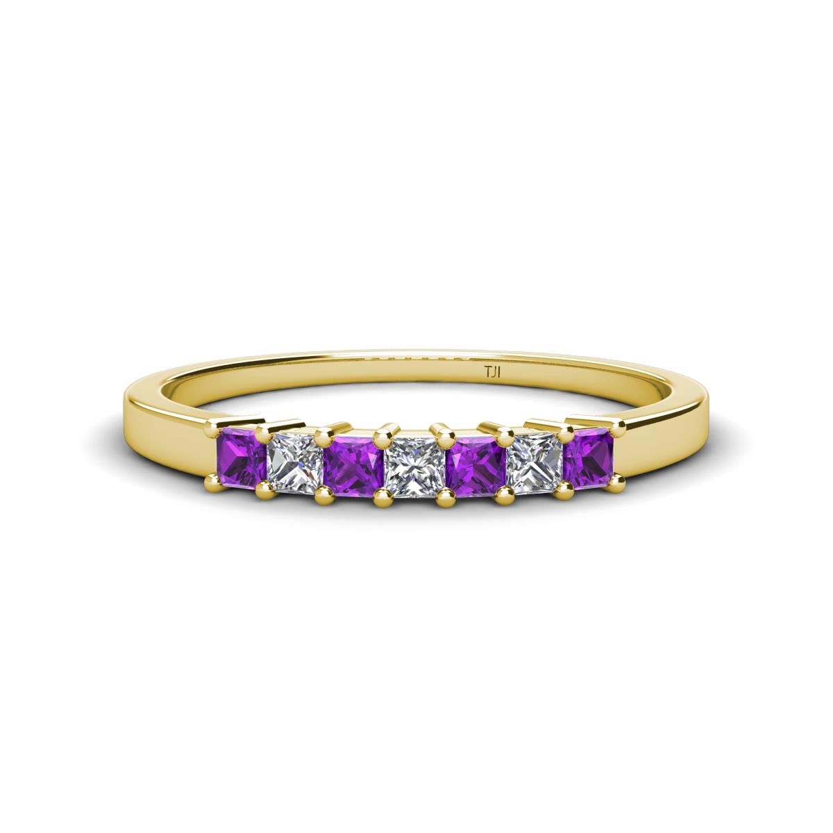 Erica 2.50 mm Princess Cut Amethyst and Diamond 7 Stone Wedding Band 