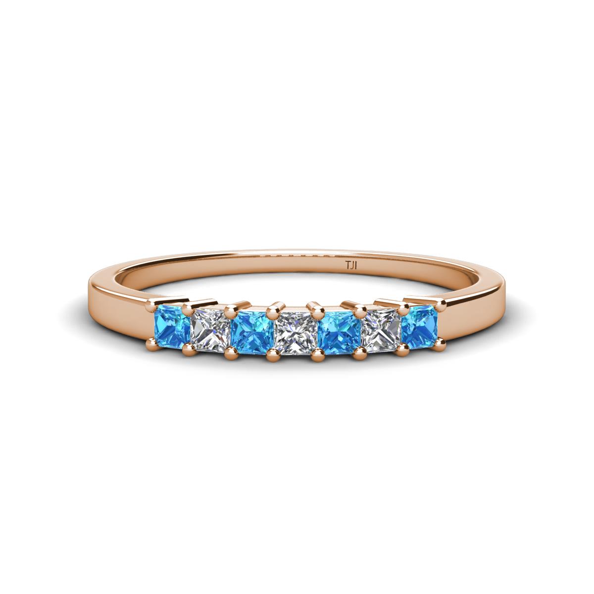 Erica 2.50 mm Princess Cut Blue Topaz and Diamond 7 Stone Wedding Band 