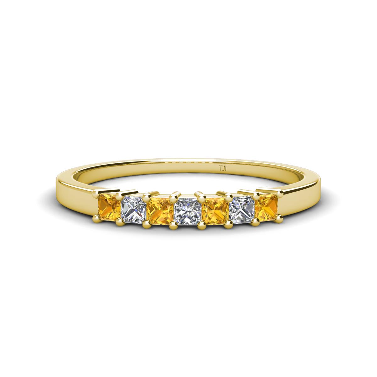 Erica 2.50 mm Princess Cut Citrine and Diamond 7 Stone Wedding Band 