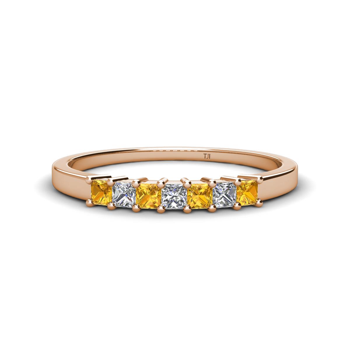 Erica 2.50 mm Princess Cut Citrine and Diamond 7 Stone Wedding Band 