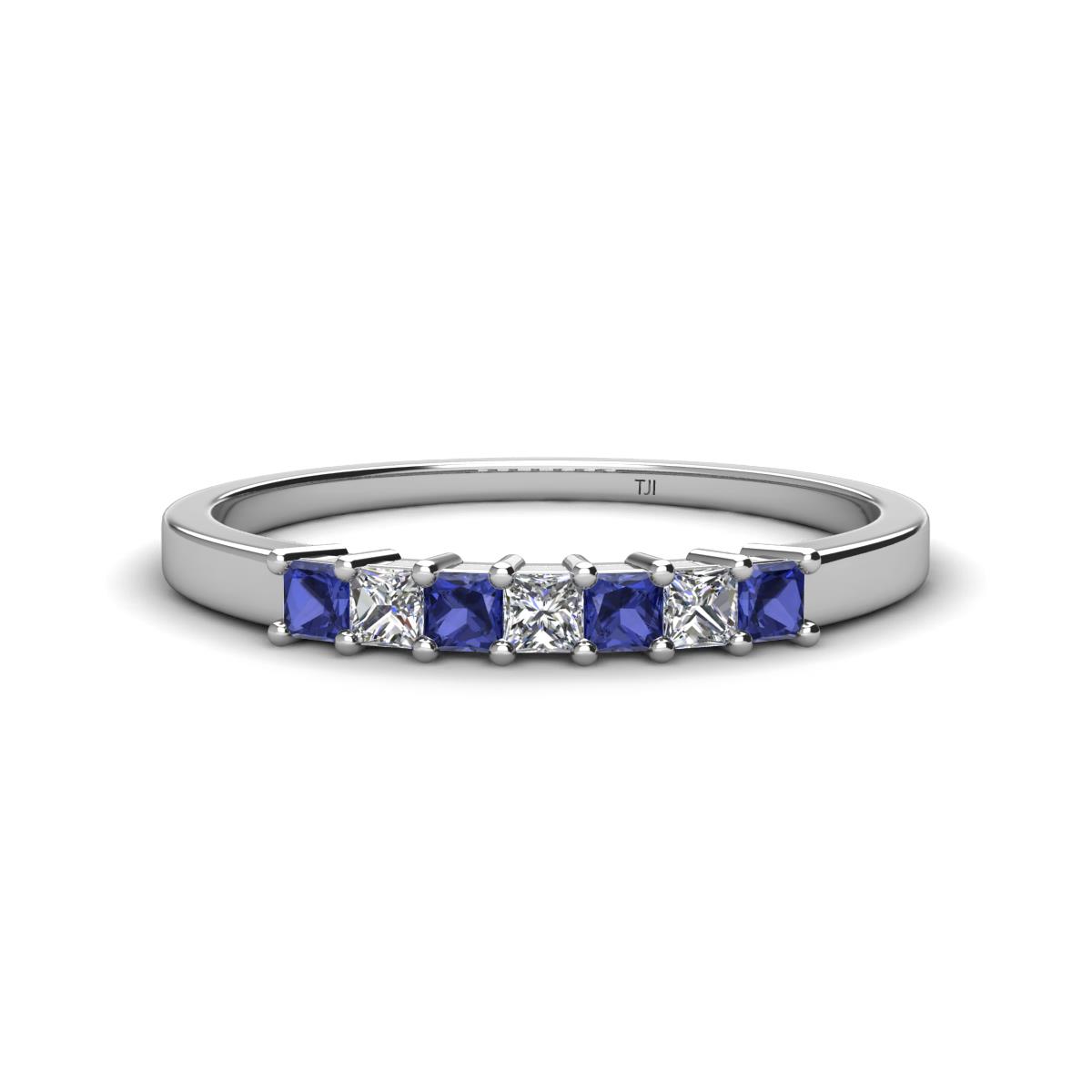 Erica 2.50 mm Princess Cut Iolite and Diamond 7 Stone Wedding Band 