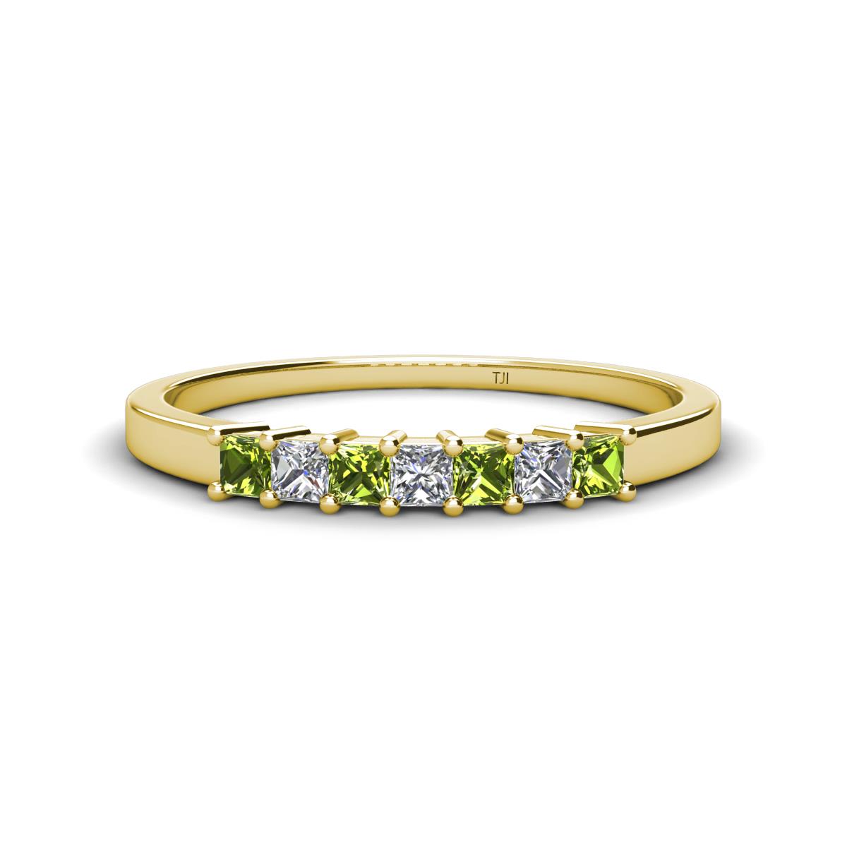 Erica 2.50 mm Princess Cut Peridot and Diamond 7 Stone Wedding Band 