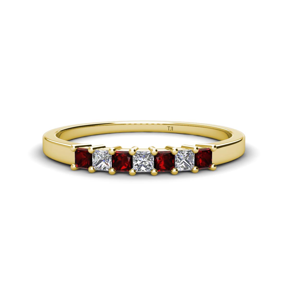 Erica 2.50 mm Princess Cut Red Garnet and Diamond 7 Stone Wedding Band 