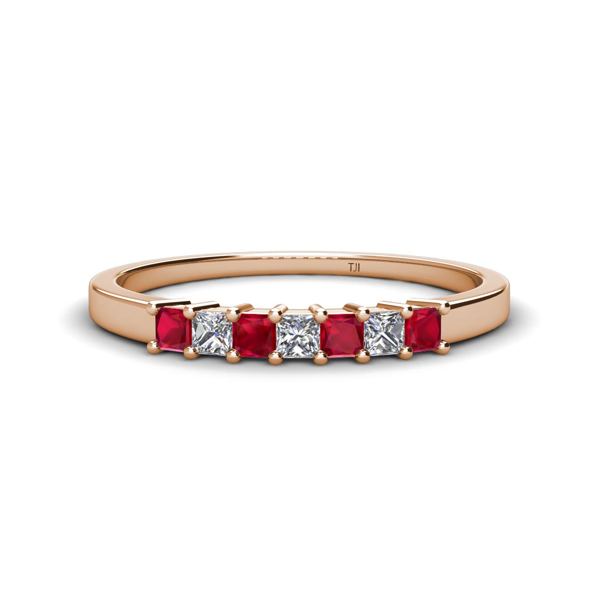 Erica 2.50 mm Princess Cut Ruby and Diamond 7 Stone Wedding Band 